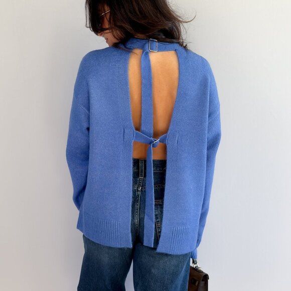 Women’s Oversized Open-Back Sweater in Cobalt Blue - Picture 6 of 13